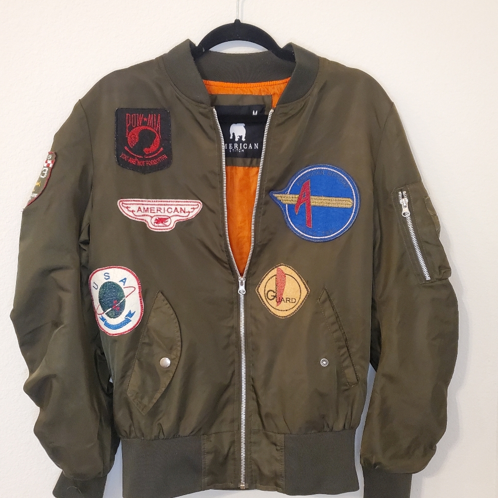 American Stich Dark Green Bomber Jacket with Patches
